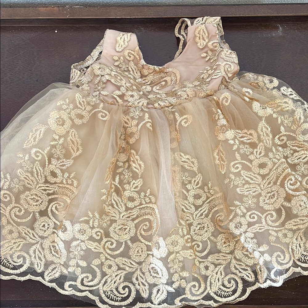 Elegant Gold Embroidered Kids Dress